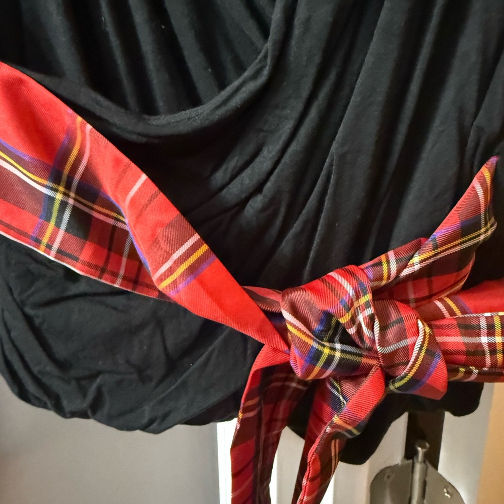 J. Crew Black Blouse with Red Plaid Accent - Picture 2 of 4